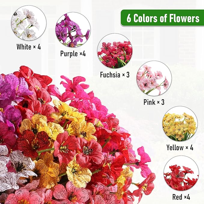 22 Bundles Artificial Flowers Outdoor, Faux Silk Flowers for Outdoors Outside Front Porch Hanging Planter Window Box Garden Decoration(Multi-Colour)