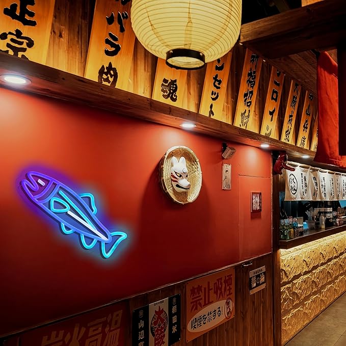 Salmon Fish Neon Sign Sea Art Neon Light for Room Wall Decor Dimmable LED Neon Light for Bar Restaurant Man Cave Game Room Wall Art 11.8"×7.9"
