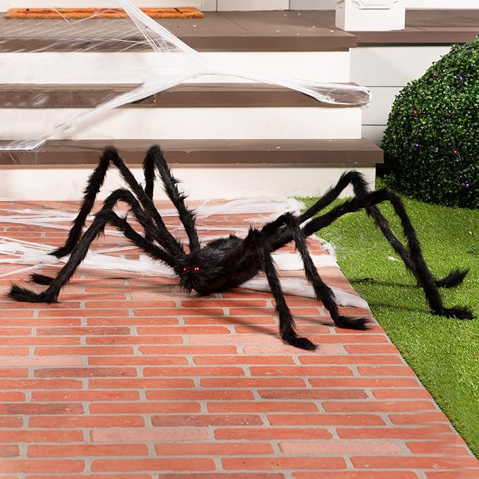 JOYIN Halloween Outdoor Decorations Giant Spider, Scary Large Spider Props for Yard Lawn Halloween Outside Decor and Indoor Party Decor, Black (Standing Height is 15 inches)