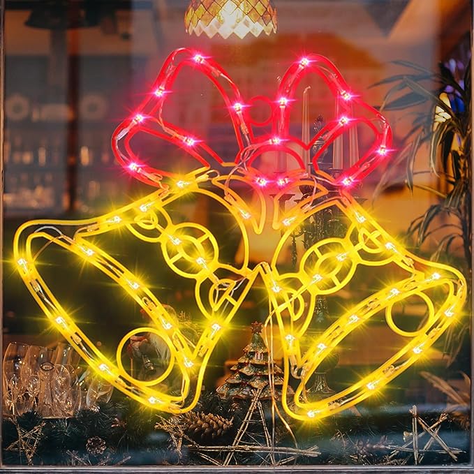 16" Christmas Window Silhouette Lights - 6 Pack Colour Lighted Bell, Angel, Candle, Nativity, Bethlehem Star, Reindeer for Holiday Indoor and Outdoor Wall Door Window Decorate