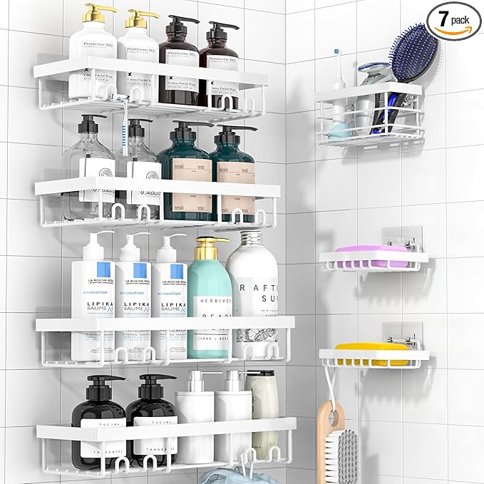 Moforoco Silver 7 Pack Shower Organizer Caddy (White)