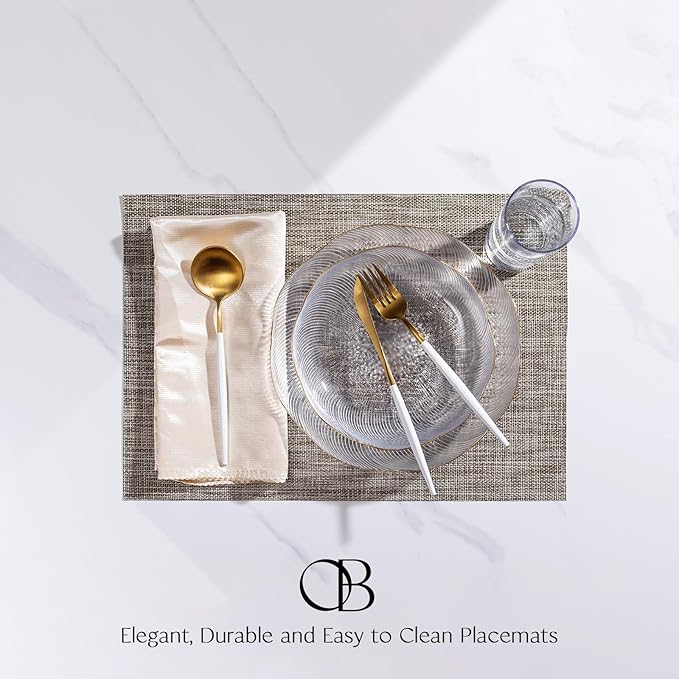 Placemats Set of 4 - Easy Clean Woven Vinyl Placemats for Dining Table, Indoor/Outdoor Place Mats, Washable PVC Table Mats(Cappuccino)