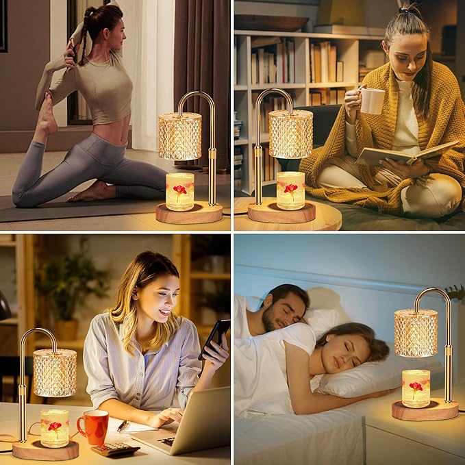 Candle Warmer Lamp with Timer, Candle Lamp with Dimmer and 2 Bulbs, Wax Warmer Height Adjustable for Home Decor, Wax Melt Warmer for Scented Candles