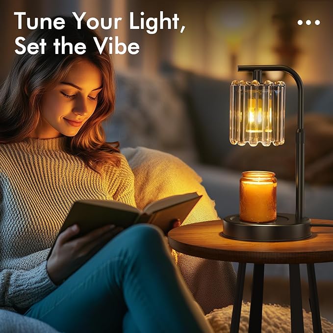 Candle Warmer Lamp with 2 Bulbs, Dimmer Adjustable Height Candle Lamp, 2/4/8H Timer, Home Decor, Candle Warmers for Jar Candles, Thoughtful Gifts for Housewarming, Birthday, Mother's Day, Black