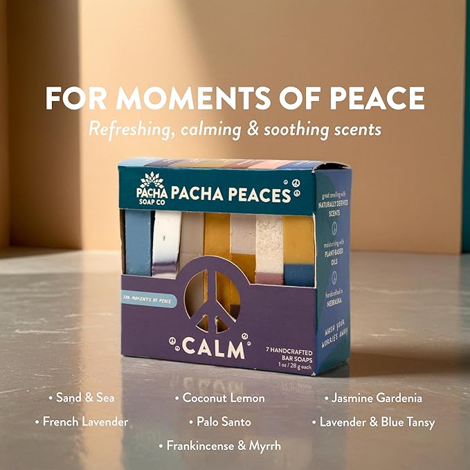 Pacha Peaces Bar Soap Calm 2 Pack | Premium, Handcrafted, Hydrating | Natural Face Wash, Hand Cleanser, Body Wash | Soothing Essential Oils, 4 oz