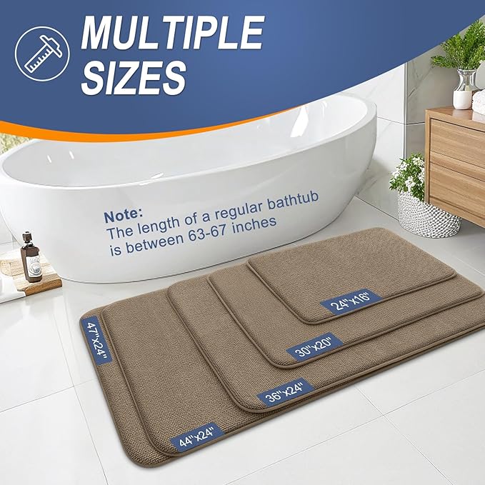 OLANLY Thick Memory Foam Bath Mat Rug 30x20, Extra Soft Absorbent Bathroom Rug, Quick Dry Bath Mats, Non-Slip, Machine Washable Carpet for Bathroom, Tub and Shower, Home Decor Accessories, Tan