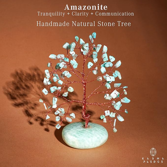Crystal Tree of Life Home and Office Feng Shui Decor, Amazonite Healing Crystal Handmade Bonsai Tree for Positive Energy, Good Luck, Money, Christmas Decor, Birthday Gifts for Women, Mom