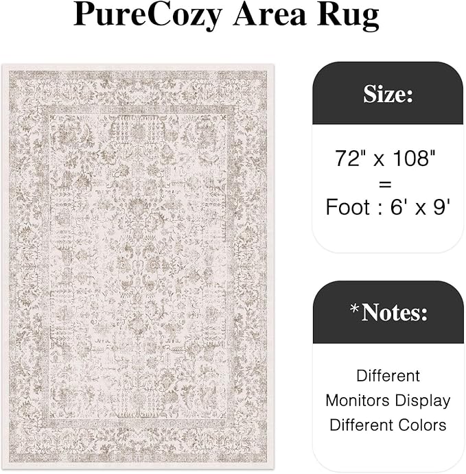 Light Brown Area Rug 6x9 Machine Washable Vintage Living Room Distressed Non Slip Carpet Traditional Indoor Bedroom Retro Floral Accent Throw Large Rug for Office Kitchen Dining Room