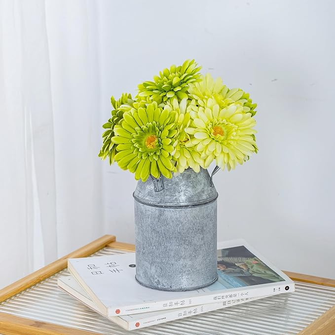 TOPIA Artificial African Daisies Flowers African Daisy Silk Flowers Artificial Gerbera Daisies Pack of 10 (Green)