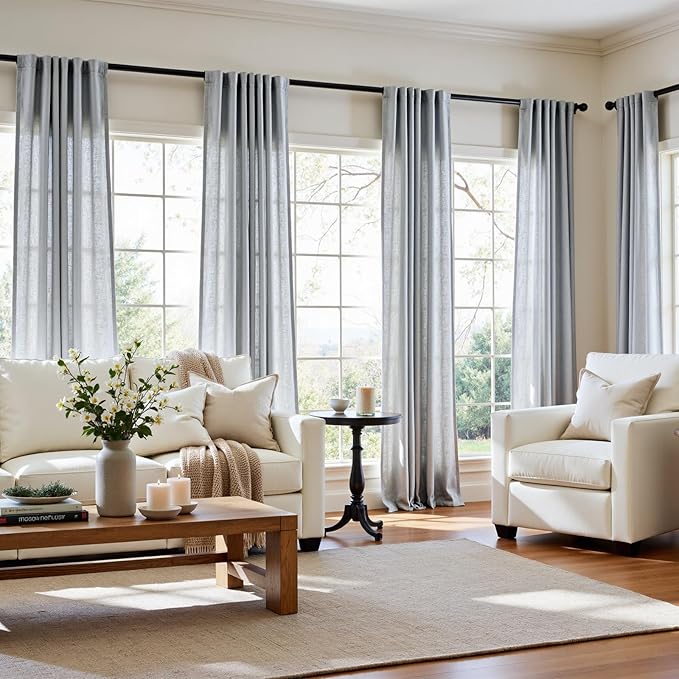 jinchan Grey Linen Blend Curtains 84 inch Length 2 Panels for Bedroom Living Room, Light Filtering 50 inch Wide Farmhouse Drapes with Rod Pocket Back Tab(50W x 84L, Grey)
