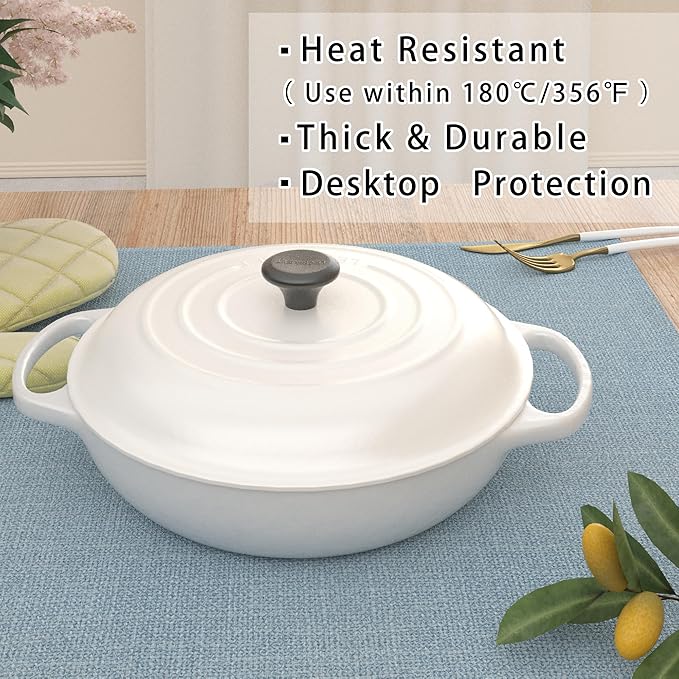 Set of 4 Round Placemat 15 Inch Soft Linen eco-Friendly Fabric Handcrafted Machine Washable Indoor & Outdoor Tablemat Light Blue