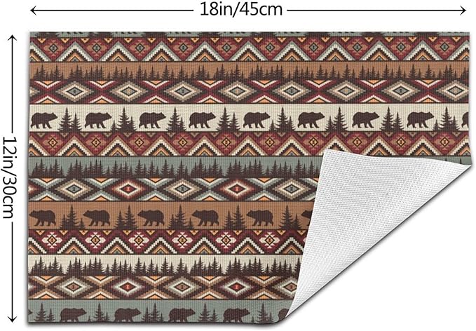 Vintage Rustic Placemats Bear Mountain Dining Table Mats Set of 4 Linen 12x18 Inch for Washable Holiday Party Dining Mat for Outdoor Farmhouse Home Kitchen Decor