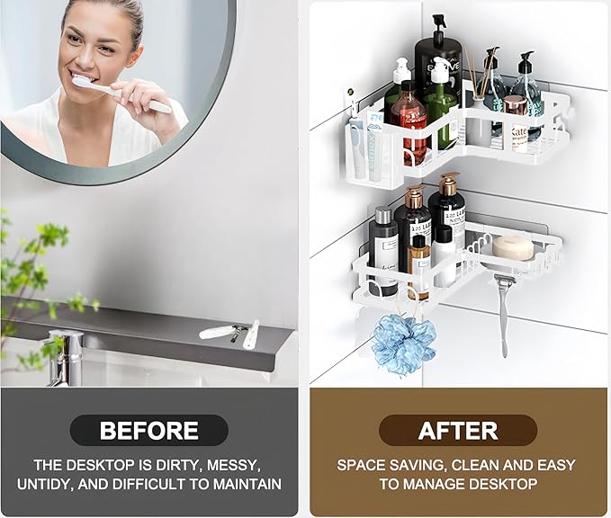 2 pack Bath Caddy Basket,Waterproof Bathroom Organizer,Space Saving Toothpaste Holder,Shower Caddy Accessories for Bathroom,Bathtub,Shower Pan,Kitchen(White)