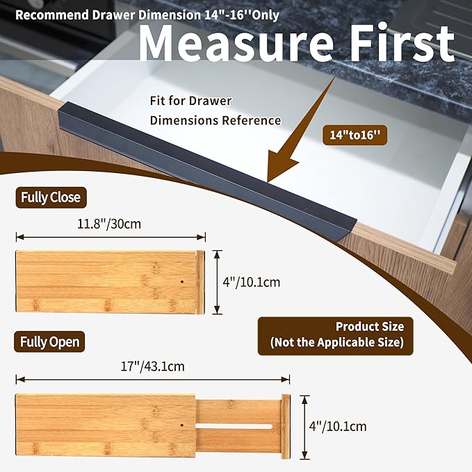 Utoplike Bamboo Dresser Drawer Dividers, 4'' High Adjustable Drawer Organizers for Clothing, Spring Loaded, Works in Kitchen, Bathroom, Bedroom, Drawer, Desk, 4 PCS
