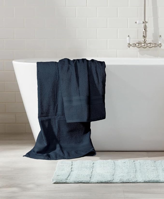 BOUTIQUO 8 Piece Towel Set 100% Ring Spun Cotton, 2 Bath Towels 27X54, 2 Hand Towels 16X28 and 4 Washcloths 13X13 - Ultra Soft Highly Absorbent Machine Washable Hotel Spa Quality - Mineral Blue