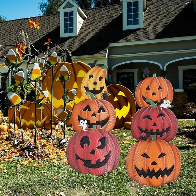 Hogardeck Outdoor Halloween Decorations - 2PCS 36" Decorative Garden Stakes with Pumpkins, Jack O Lantern Metal Yard Signs for Garden, Lawn, Patio Decor