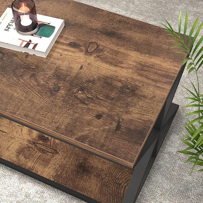 Coffee Table With Storage, Farmhouse Living Room Center Table, Modern Minimalist Rectangle, Industrial Vintage Wood Tea, 47 Inch, Rustic Brown