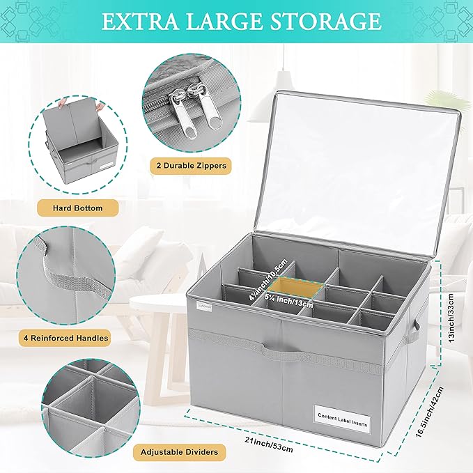 Shoe Organizer for Closet, Fits 16 Pairs, Large Shoe Box Storage Containers, Clear Foldable Shoe Storage Bins w/Bottom Support, Space Saving Shoes Holder w/Reinforced Handles, Gray