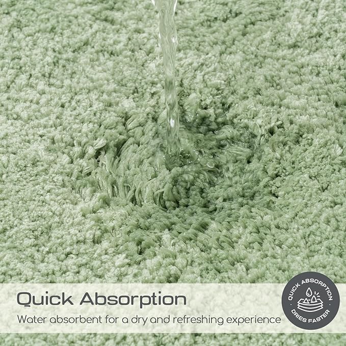 ROSMARUS Shaggy Bath Rugs for Bathroom Non Slip 17" X 24", Water Absorbent Bath Mat, Soft Shower Mat for Floor & Tub, Fluffy Plush Rug Machine Washable, Green