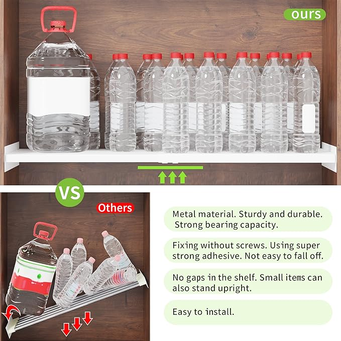 Expandable Closet Shelf Organizer, Adjustable Shelves Organizer, Storage Shelving Rack DIY Divider Tension Separator for Cabinet Pantry Wardrobe Cupboard Kitchen, Small 2 Pack