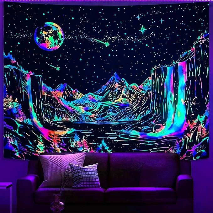 Lunerfex Starry Mountain Blacklight Wall Tapestry - Celestial Landscape Wall Hanging for Bedroom and Living Room Decor - 3648 Inches