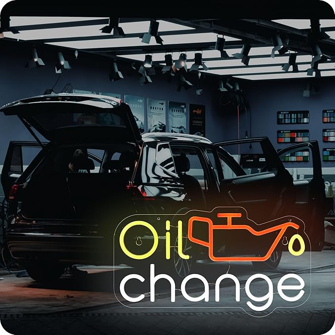 Oil Change Neon Sign Garage Car LED Signs for Wall Decor Automobile Repair Shop Man Cave Auto Room Workshop Garage Accessories with Dimmer USB Powered 9.3 x 16.5 in