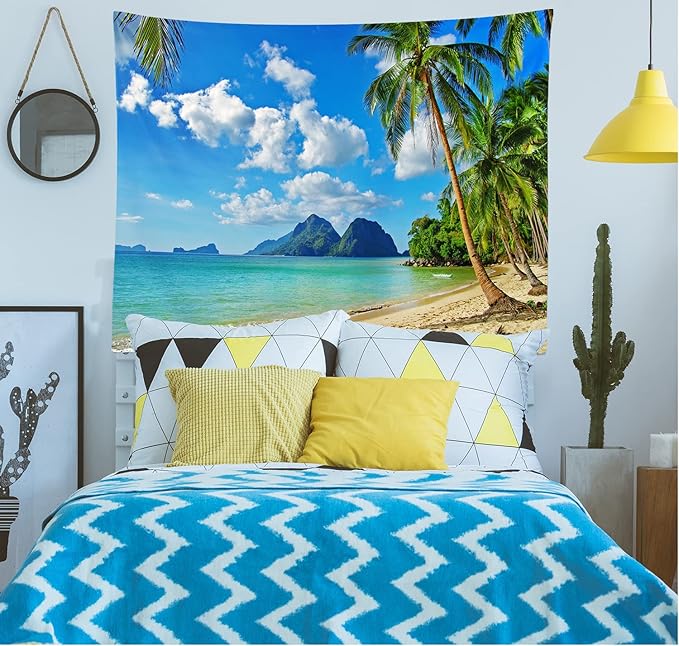 Loccor Ocean Beach Tapestry Tropical Seaside Island Palm Trees Waves Wall Tapestry Summer Hawaii Paradise Landscape Wall Hanging Hippie Bohemian Wall Art for Living Room Bedroom Home Decor(60x40 Inch)