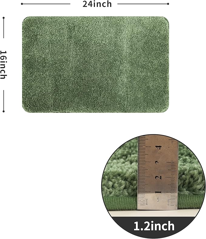 COSY HOMEER Extra Thick Bath Rugs for Bathroom - Anti-Slip Bath Mats Soft Plush Yarn Shaggy 100% Strong Mirco Polyeste Mat Living Room Bedroom Mat Floor Water Absorbent(Green,16x24 - Inches)