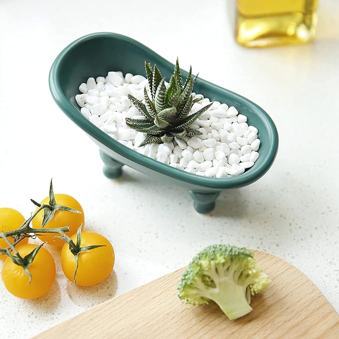 1 Piece 5.6" Colorful Ceramic Mini Clawfoot Bathtub Soap Dish Decortative Soap Dish Small Planter Makeup Organizer Container Hamster Bathtub(Orange)