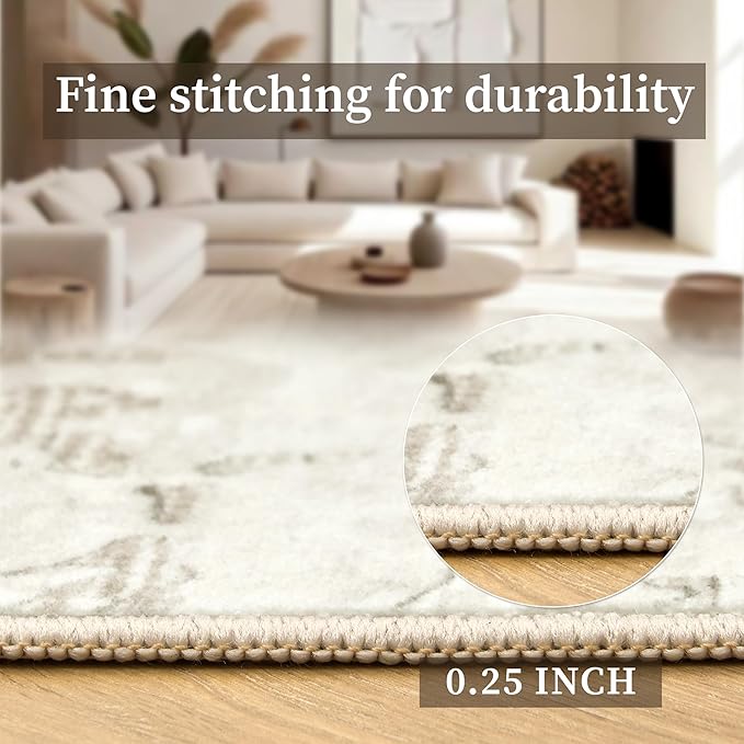 Art&Tuft Washable Rug, Anti-Slip Backing Abstract Area Rugs, Stain Resistant Rugs for Living Room, Foldable Machine Washable Area Rug(9'x12', Beige)