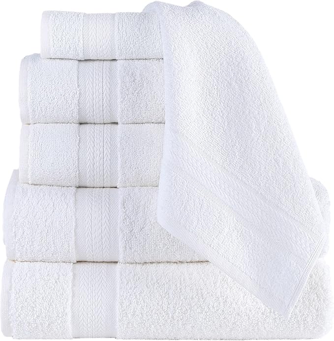 REGAL RUBY, 6 Piece Towel Set, 2 Bath Towels 2 Hand Towels 2 Washcloths, Soft and Absorbent, 100% Turkish Cotton Towels for Bathroom Shower Towel, Bath Linen Set White