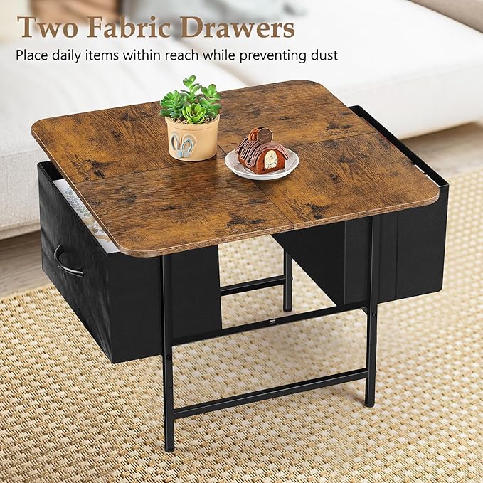 smusei Small Coffee Tables for Living Room Square Coffee Table with 2 Storage Drawers Farmhouse Center Table Tea Table for Living Room Bedroom Small Spaces Guest Room Balcony, Rustic Brown