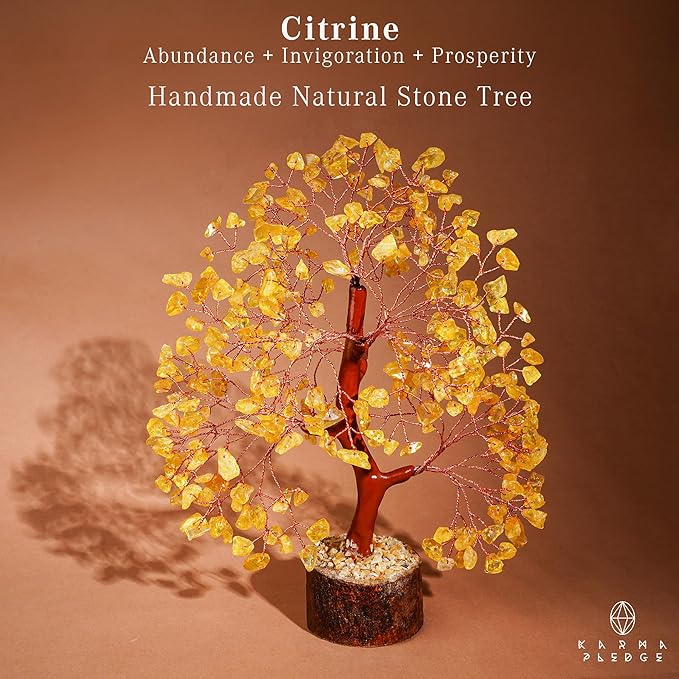 Crystal Tree Gifts for Women, Chakra Healing Citrine Crystals Handmade Tree of Life for Home and Office Desk Decoration, Reiki Healing, Good Luck, Positive Energy, Money, Birthday Gifts