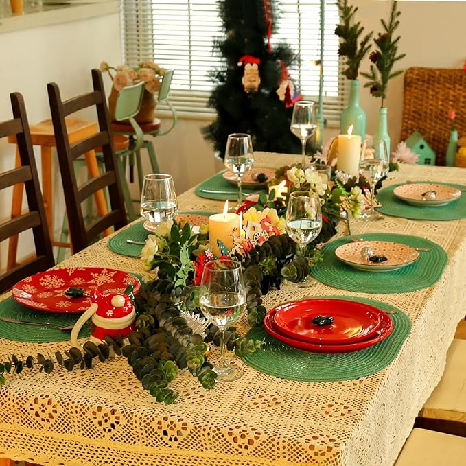 Noctiflorous Oval Braided Placemats Set of 6 Woven 12x18 Inch Non Slip Washable Heat Resistant Place Mats Round Tablemats for Dining Kitchen Party Daily Table Decor Dinner Mats (04 Green Shine, 6)