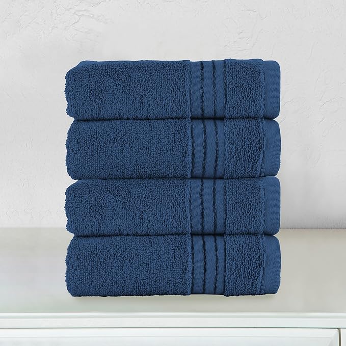 Elegant Comfort Premium Turkish Cotton 4 Pack Hand Towel Set - 16 x 28 inch, Luxurious Hotel Spa Quality 100% Turkish Cotton 4PC Hand Towel Set - Highly Absorbent - Soft Bathroom Towels, Navy Blue