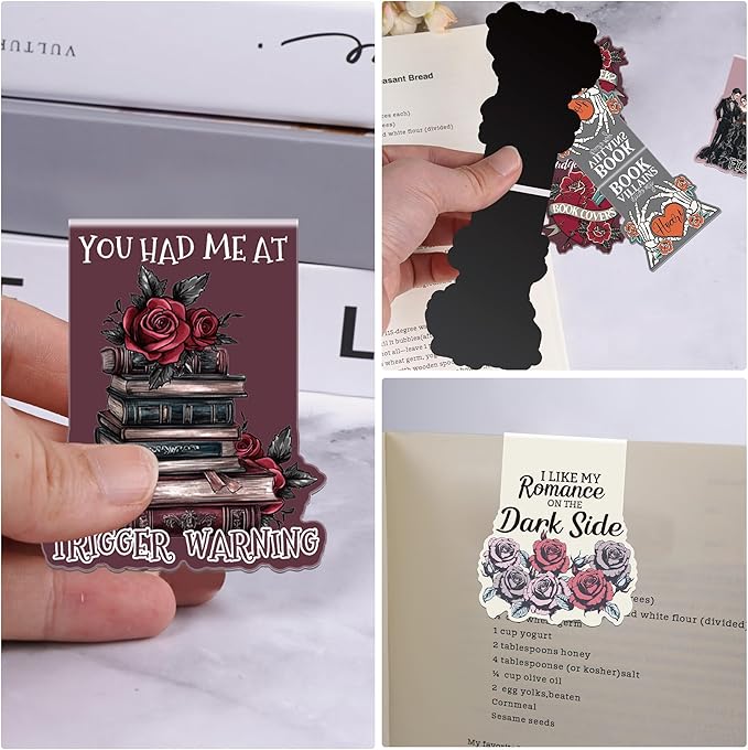 Dark Romance Magnetic Bookmarks: 8 Pcs Gothic Skeleton Magnet Book Marks, Dark Romance Merch, Romantasy Page Markers Clips, Bookish Gifts Reading Women Book Lovers