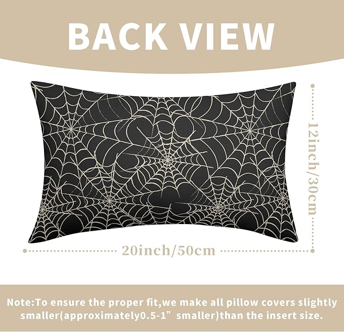 Halloween Spiderweb Pillow Covers 12x20 Set of 2 Black White Spider Web Outdoor Decorative Throw Pillows Halloween Scary Themed Farmhouse Pillowcases Linen Cushion Case Decor for Home Sofa Couch Bed