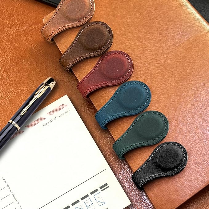 Magnetic Leather Bookmarks,3 PCS Personalized Vintage Bookmarks for Reading Book Accessories Page Markers Convenient Book Mark Clip Gift for Book Lover Readers Men Women Student (Red+Navy blue+Coffee)