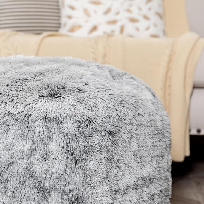 Asuprui Grey Ottoman Foot Rest NO Filler Pouf Ottoman Unstuffed 20x20x12 Inches Round Pouf Seat Bean Bag Chair Foldable Floor Chair Storage for Living Room Bedroom Cover ONLY