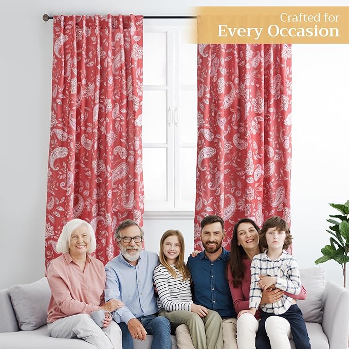 Maison d' Hermine Curtains for Living Room 100% Cotton 84 inch Length Two Panels Light Filtering Curtains for Bedroom Windows with Rod and Loop Pockets Drapes (Ramage Fire Brick, 50" W x 84" L)