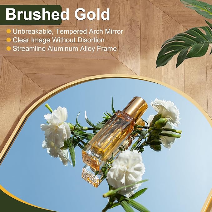 NicBex Oversized Full Length Mirror with Stand, 76"x35" Aluminum Alloy Frame Large Floor Mirror, Large Arched Mirror Full Length, Gold - Free Standing, Leaning Against Wall or Wall-Mounted