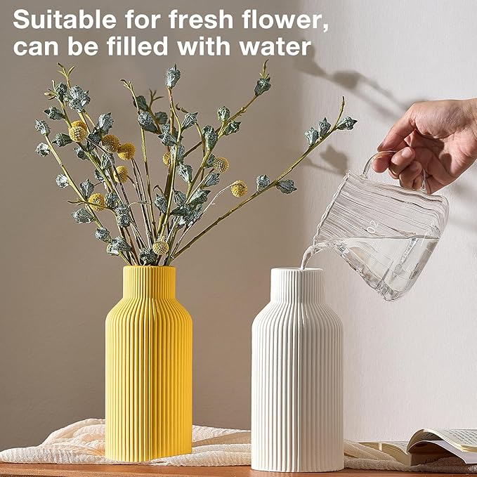 Mfacoy White Ceramic Flower Vase, Minimalist Decor, Modern Home Decorative Vase, Small Pampas Grass Vases For Kitchen, Bedroom, Office, Living Room, Bathroom, Shelf Centerpiece Table Decorations(8 in)