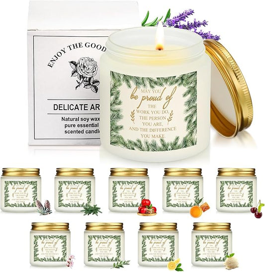 Coume 10 Set Christmas Employee Appreciation Gifts Candles 3.5 oz Christmas Scented Candles Bulk Thank You Gifts Soy Wax Jar Candle for Coworkers Teacher Volunteers(May You Be Proud)