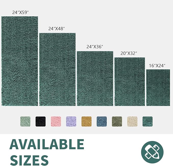 CozeCube Green Bath mats 36" x 24", Non Slip Shaggy Bathroom Rug, Ultra Soft Machine Washable Plush Pile Rugs, Fluffy Microfiber for Bedroom