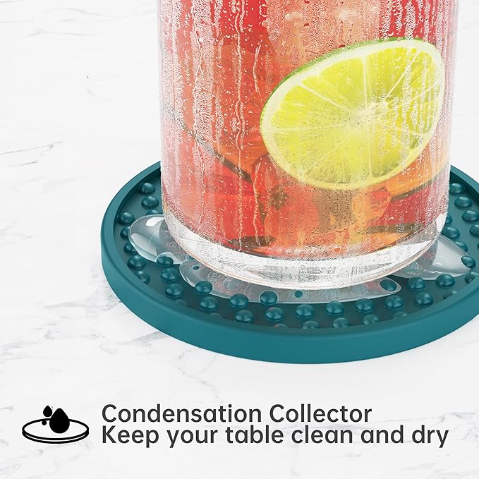 HFHOME Silicone Coasters Set with Holder, 6 Pack for Coffee Table, Bar Coasters for Home Decor Tabletop Protection - Blue