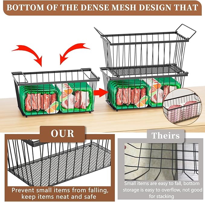Freezer Organizer Bins,Upgraded Bottom Leak-Proof net,4 Pack,Encryption and Hardening ,Deep Freezer Organizer Bins for 5 to 7 Cu.FT Small Chest Freezer, Easy Get Bottom Foods