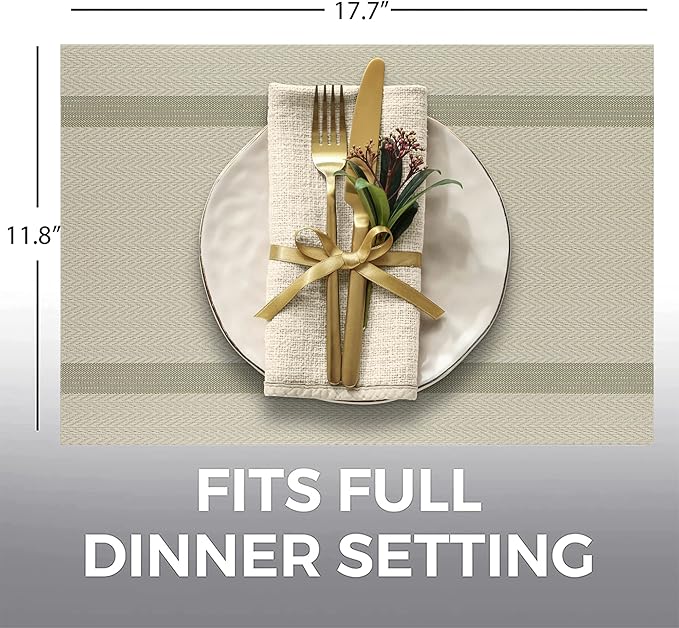 More Décor Dining Table Placemats, Washable Heat-Resistant PVC Vinyl Table Mats for Dining Room and Kitchen, Anti-Slip - Set of 4 - Beige