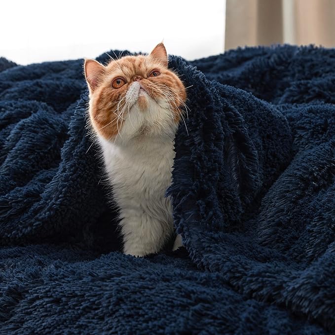 Bedsure Fluffy Navy Blue Throw Blanket Gifts for Women, Men, Soft Fleece Cozy Fuzzy Sherpa Plush Warm Minky Thick Faux Fur Throws for Couch, Navy Blue Decor House Blanket Gifts for Her, 50x60