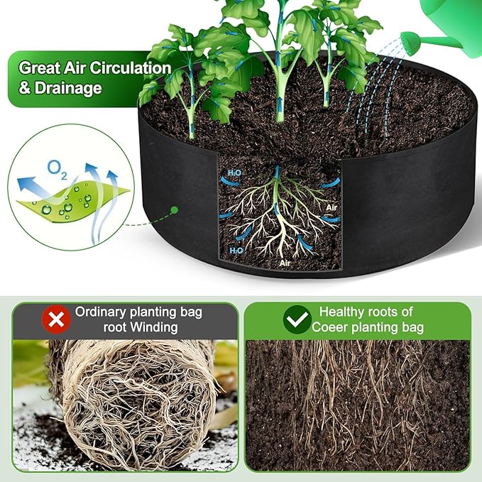 50 Gallon Large Grow Bag, Heavy Duty Fabric Round Raised Garden Bed Planter Pots for Planting Herb Flower Vegetable Potato Plants (36" D x 12" H, Black)