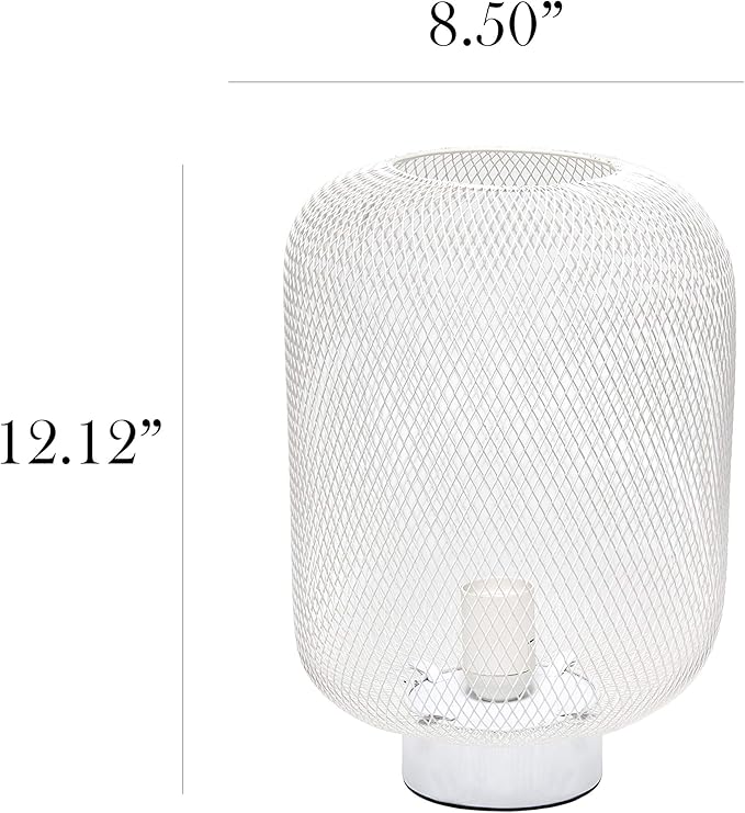 Simple Designs LT1072-WHT Metal Mesh Industrial Table Lamp, White